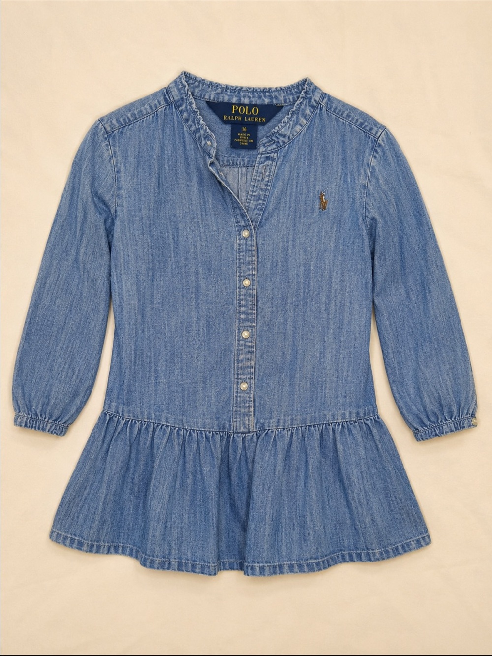 Polo by Ralph Lauren Blue Denim Peplum Button-Front Top
